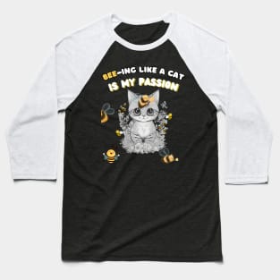 Bee And Cute Cat Baseball T-Shirt